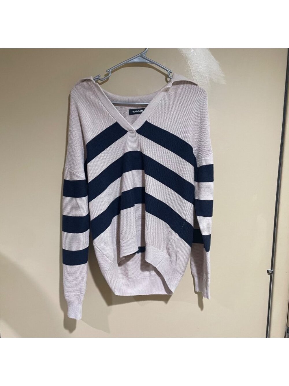 naadam stripped cashmere v neck sweater